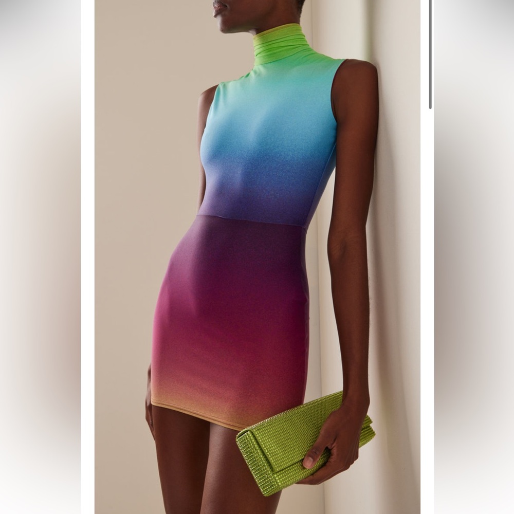 Alex Perry Ainsley Jersey Mini Dress Rainbow Colorblock Bright Dress